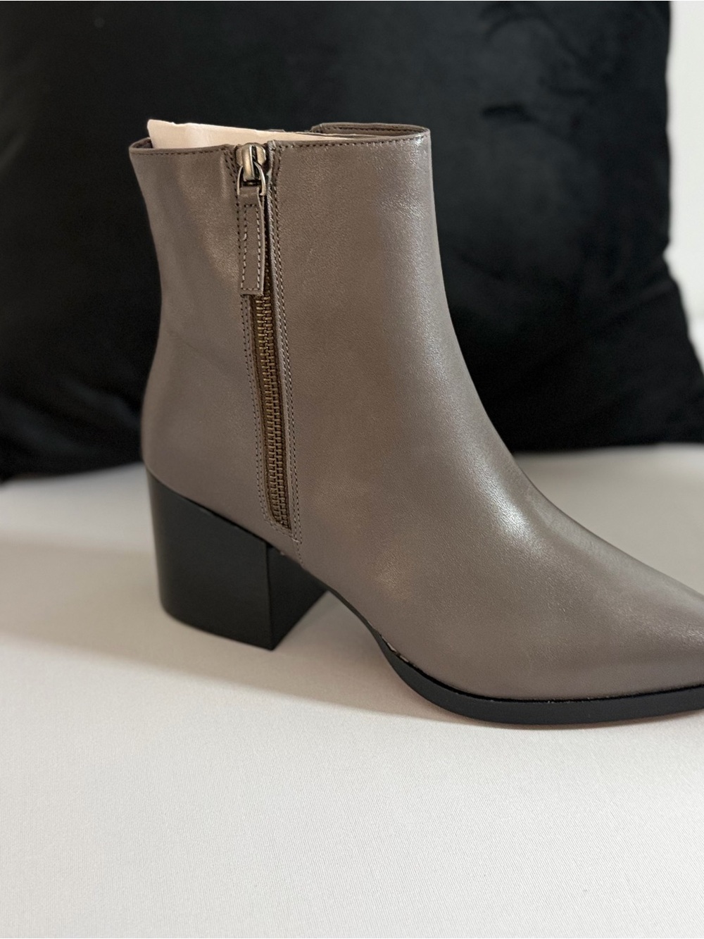 Paolo Gray Taupe Leather Zip Ankle Boot